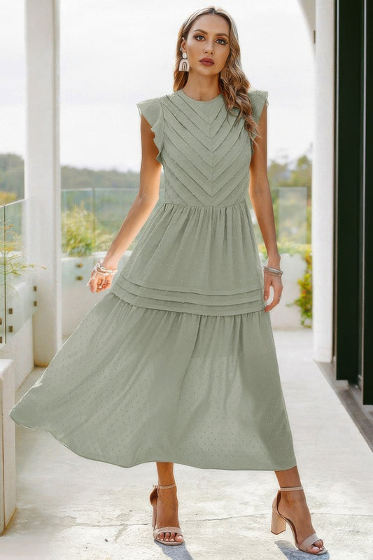 Ruffle Solid Willow Smocked Maxi Dress - Pikemla