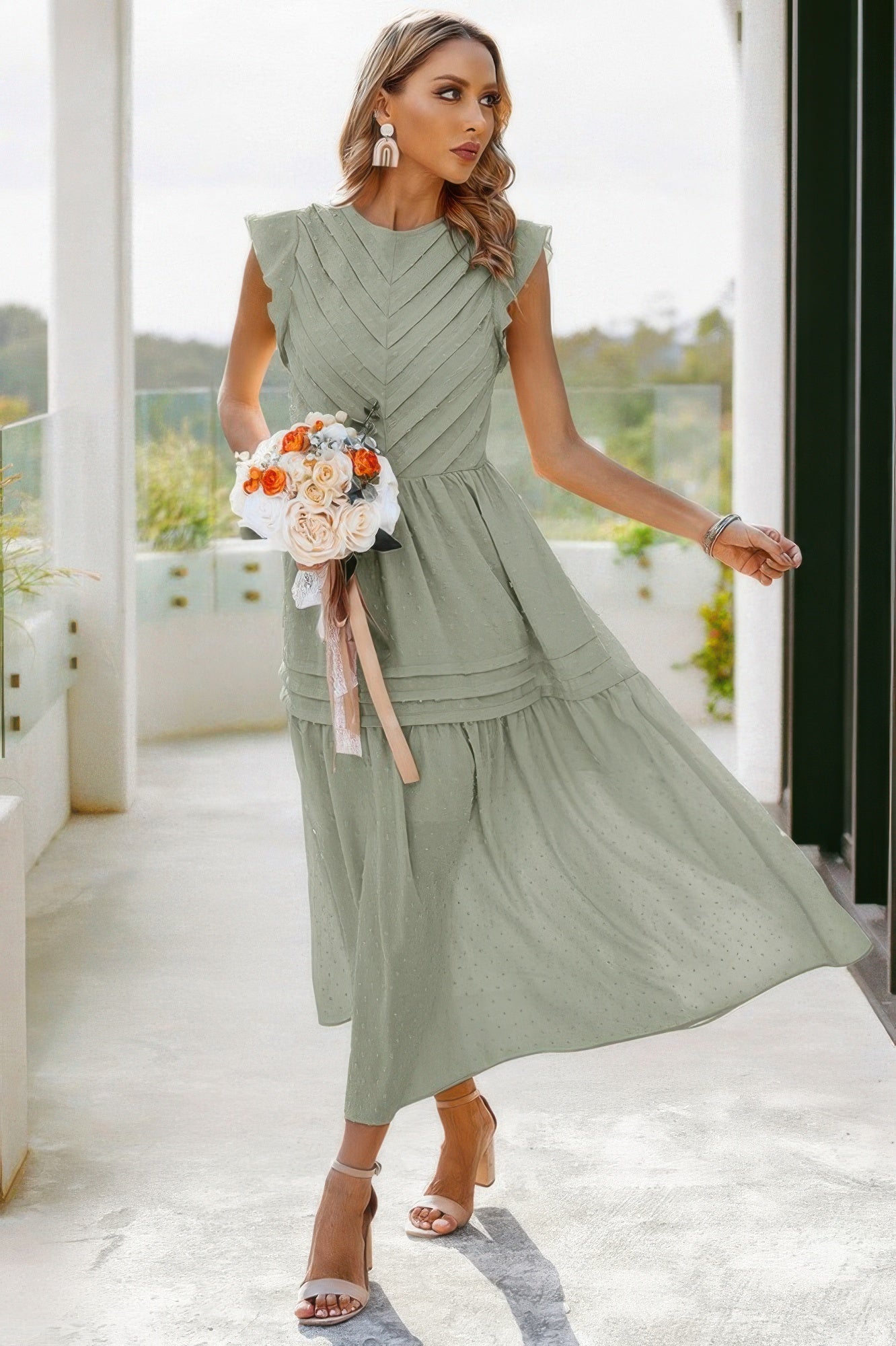 Ruffle Solid Willow Smocked Maxi Dress - Pikemla