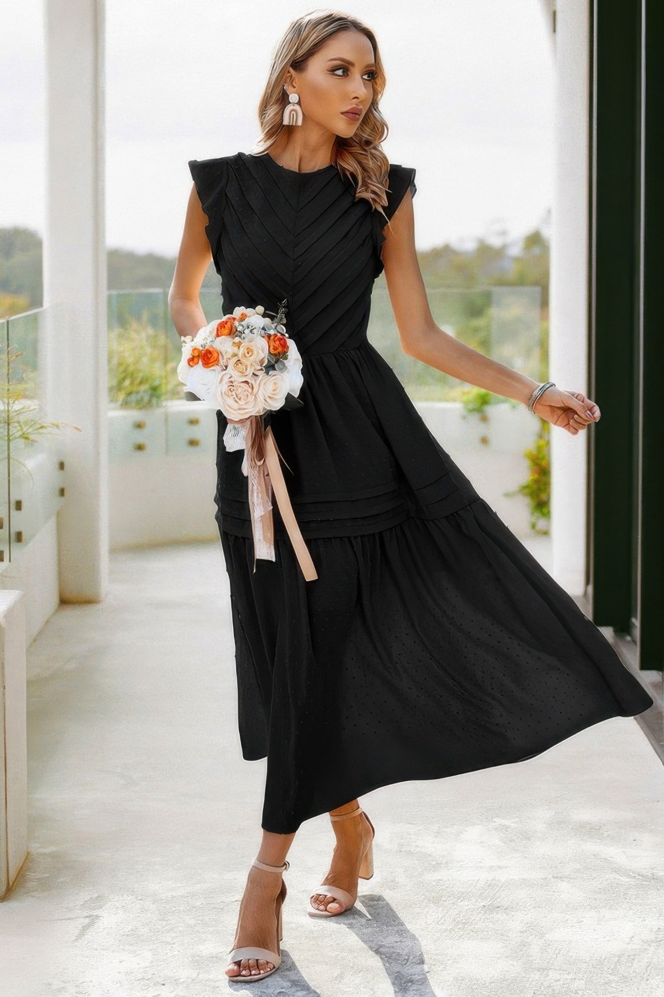 Ruffle Solid Willow Smocked Maxi Dress - Pikemla