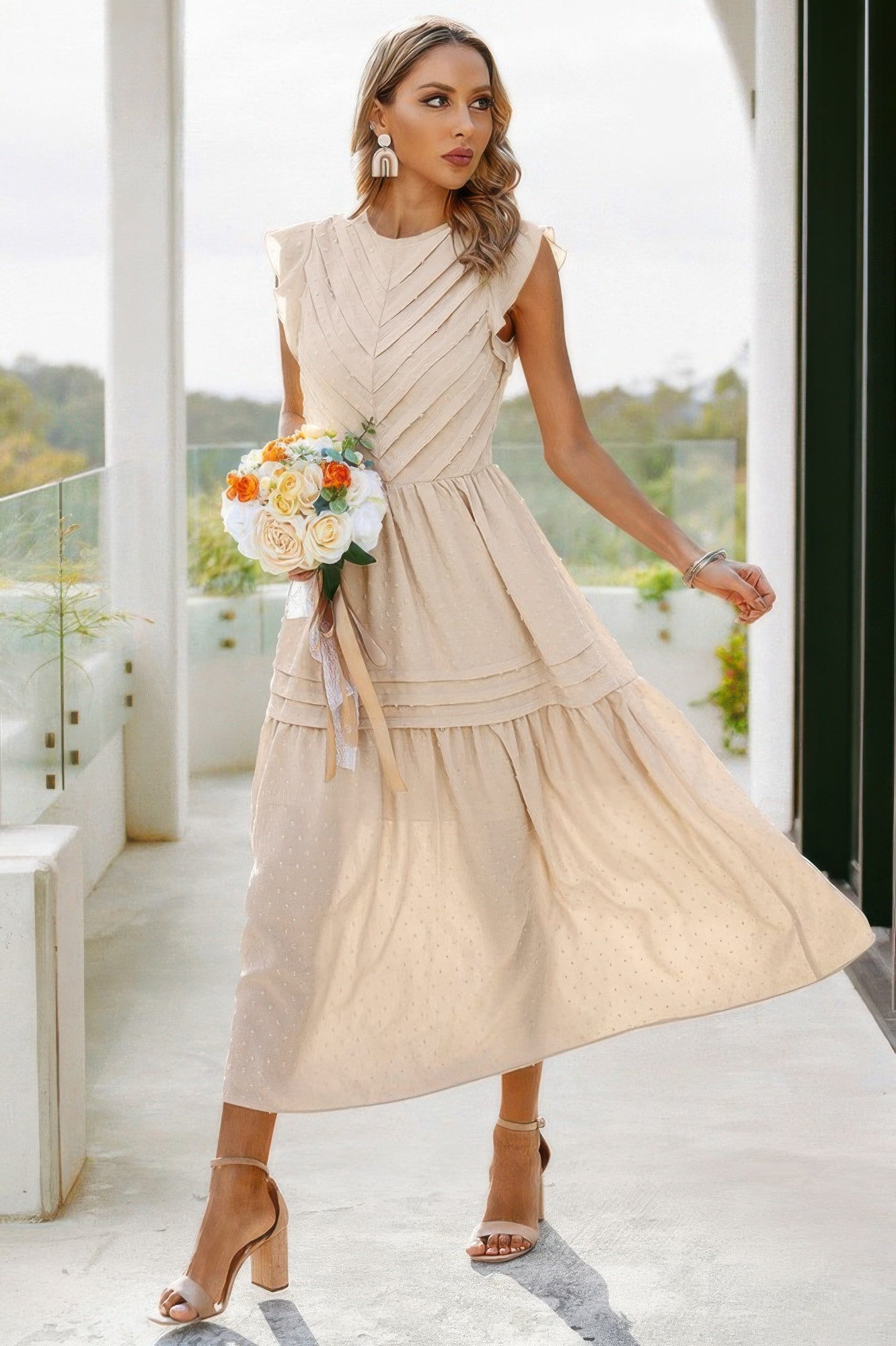 Ruffle Solid Willow Smocked Maxi Dress - Pikemla