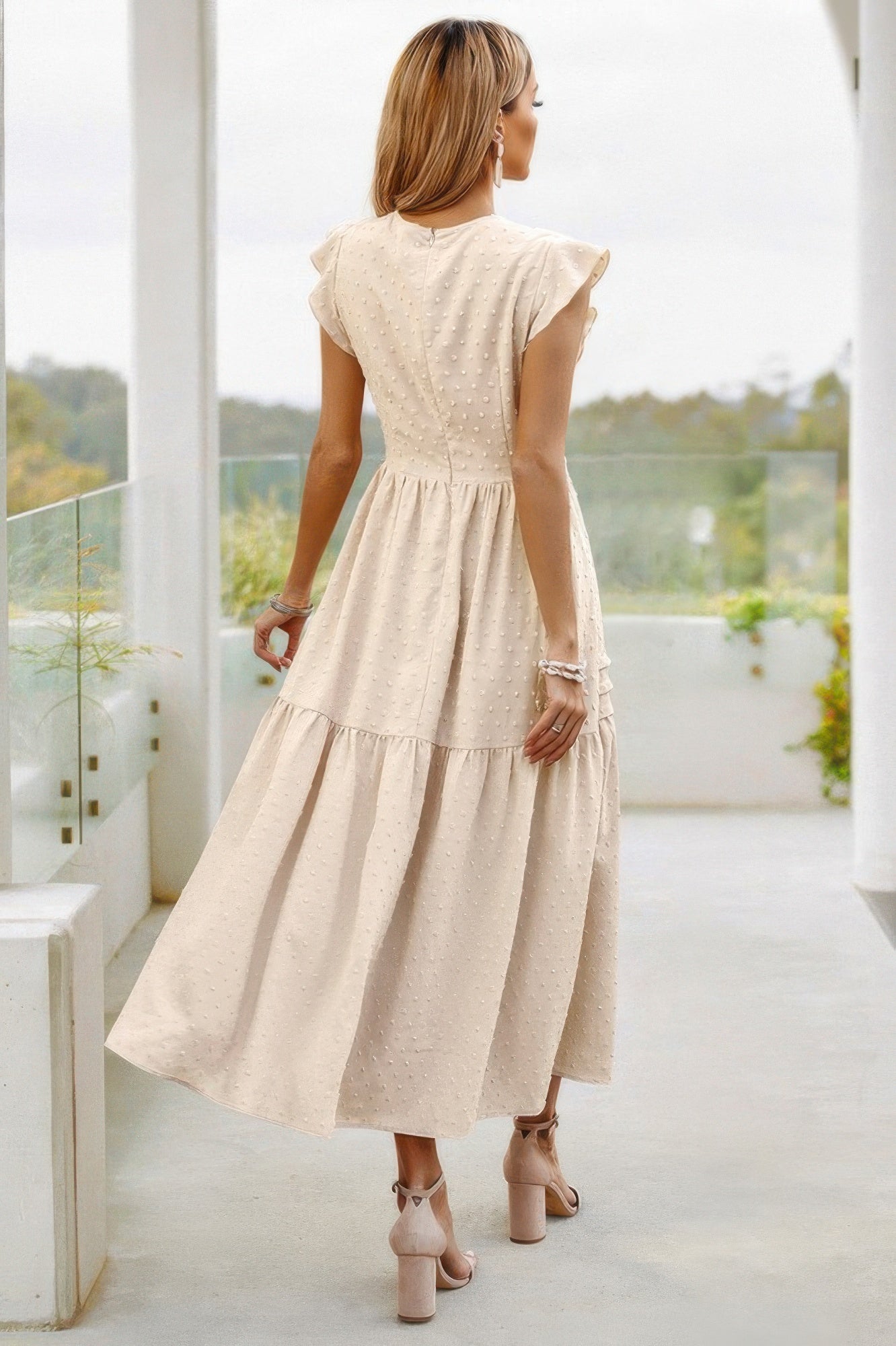 Ruffle Solid Willow Smocked Maxi Dress - Pikemla