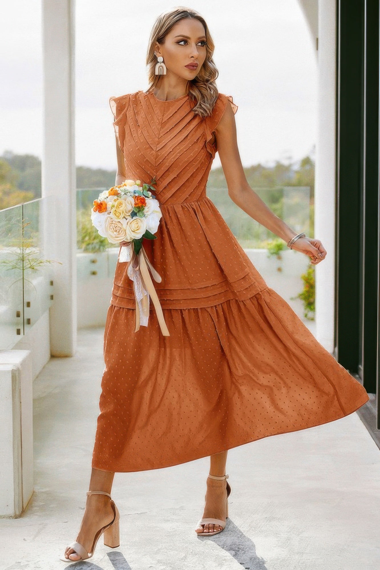 Ruffle Solid Willow Smocked Maxi Dress - Pikemla