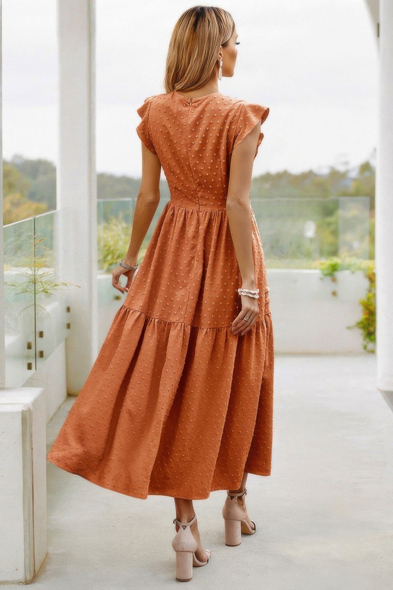 Ruffle Solid Willow Smocked Maxi Dress - Pikemla