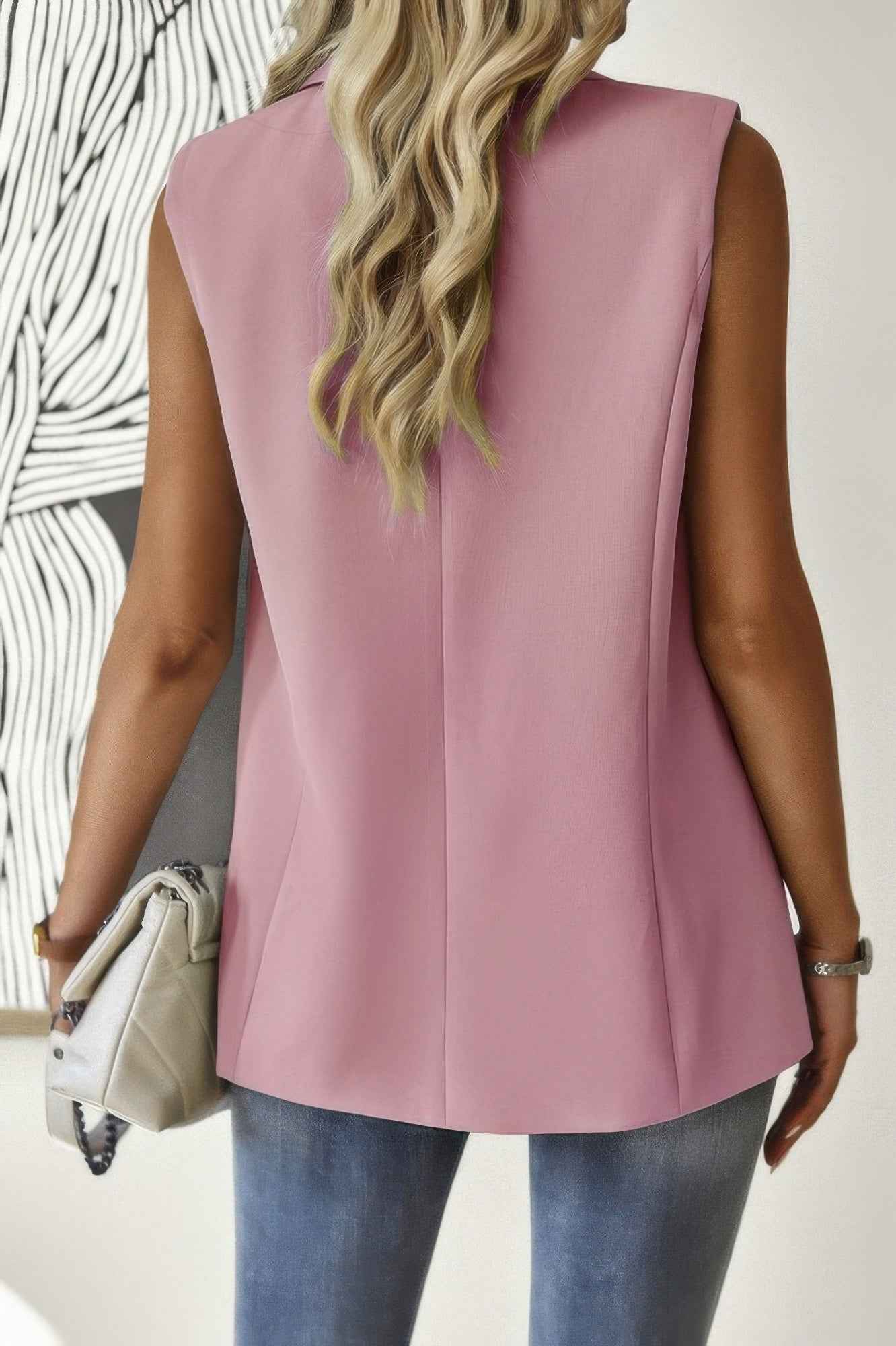 Sleeveless Solid Pockerts Button Front Open Suit - Pikemla