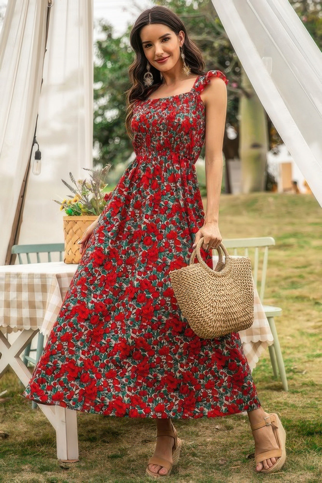 Sleeveless Floral Low Neck Max Dress - Pikemla