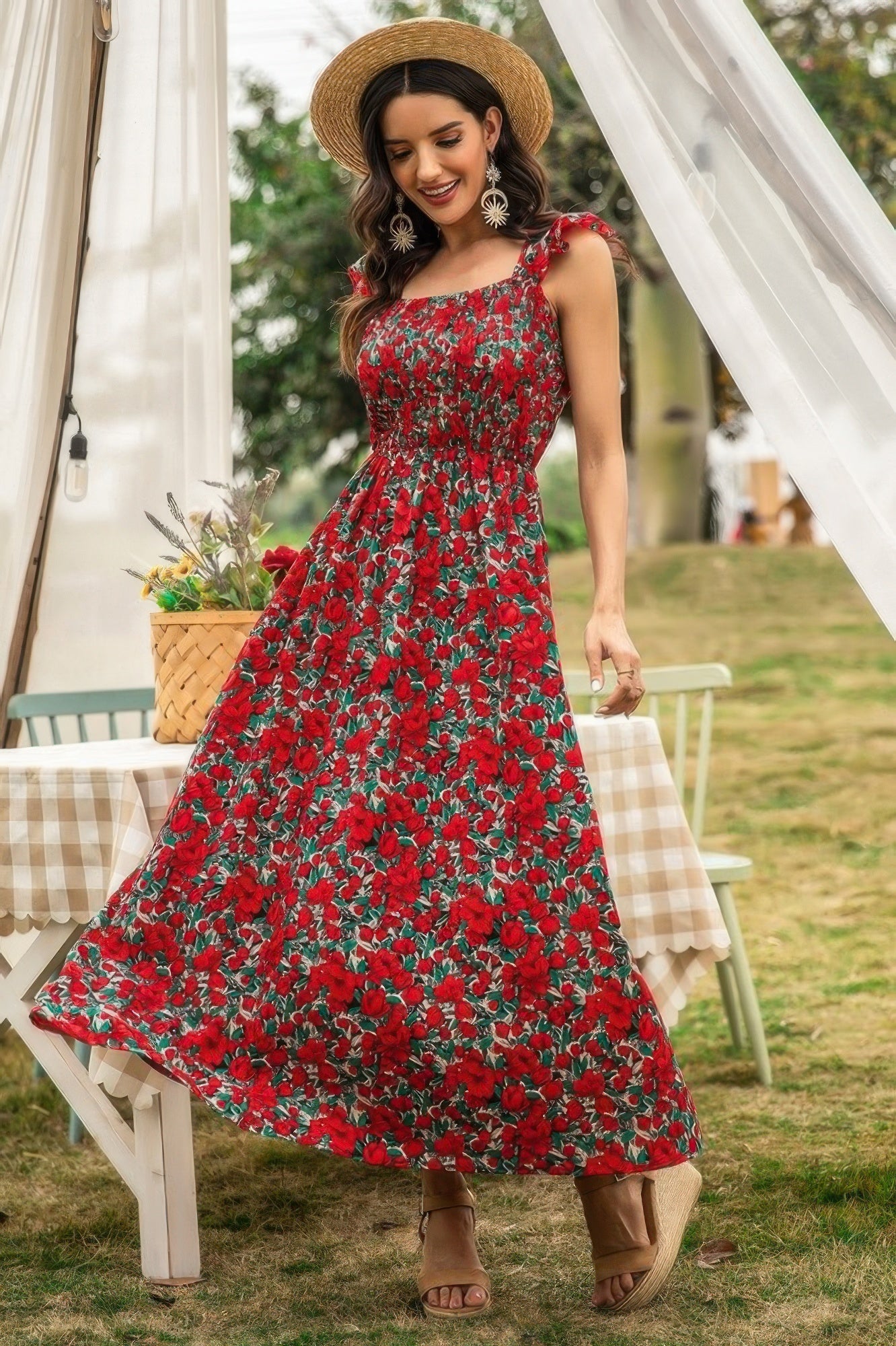 Sleeveless Floral Low Neck Max Dress - Pikemla