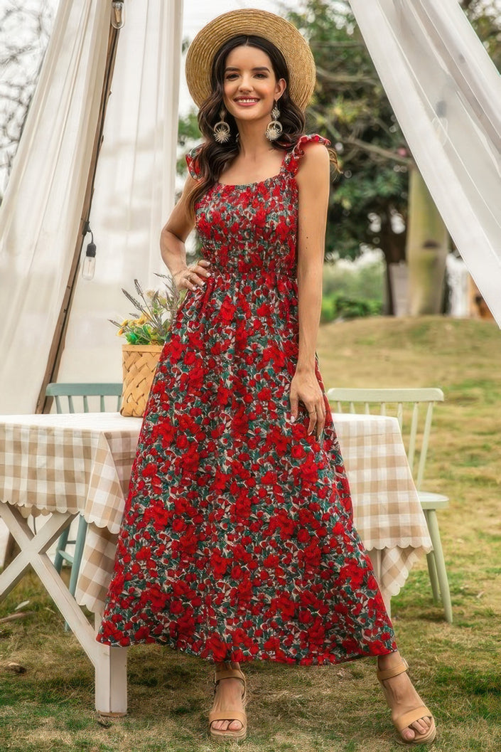 Sleeveless Floral Low Neck Max Dress - Pikemla