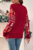 Knit Christmas Print Round Neck Loose Fit Sweater - Pikemla