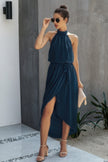 Halter Neck Empire Waist Spilt Dress - Pikemla