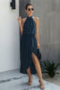 Halter Neck Empire Waist Spilt Dress - Pikemla