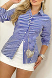 Plus Strip Button Up Fit Front Open Blouse - Pikemla