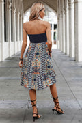 Boho Floral Sleeveless Off Shoulder Ruched Fit Dress - Pikemla