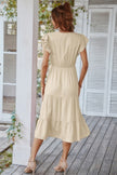 V Neck Flutter Sleeve Ruffle Hem Layered Dress - Pikemla