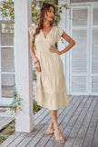 V Neck Flutter Sleeve Ruffle Hem Layered Dress - Pikemla