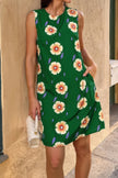 Round Neck Floral Print Sleeveless Loose Dress - Pikemla