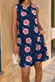 Round Neck Floral Print Sleeveless Loose Dress - Pikemla