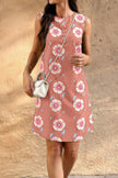 Round Neck Floral Print Sleeveless Loose Dress - Pikemla