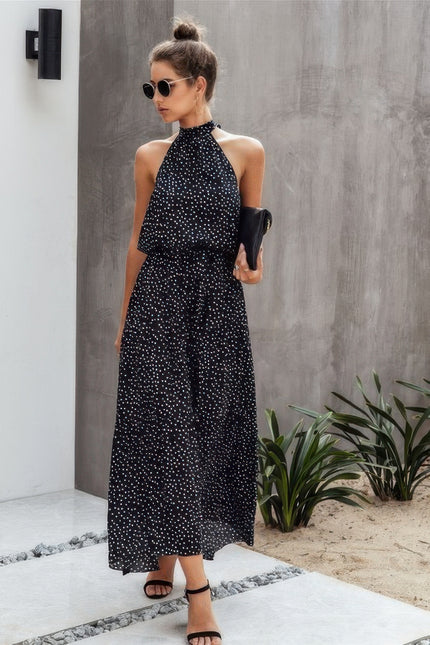 Halter Neck Polka Dot Swing Dress - Pikemla