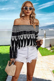 Graphic Print Butterfly Sleeves Off Shoulder Top - Pikemla