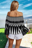 Graphic Print Butterfly Sleeves Off Shoulder Top - Pikemla