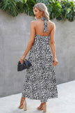Halter Neck Cutout Leopard Maxi Dress - Pikemla