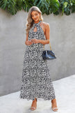 Halter Neck Cutout Leopard Maxi Dress - Pikemla
