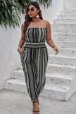 Plus Size Print Off Shoulder Sleeveless Jumpsuit - Pikemla