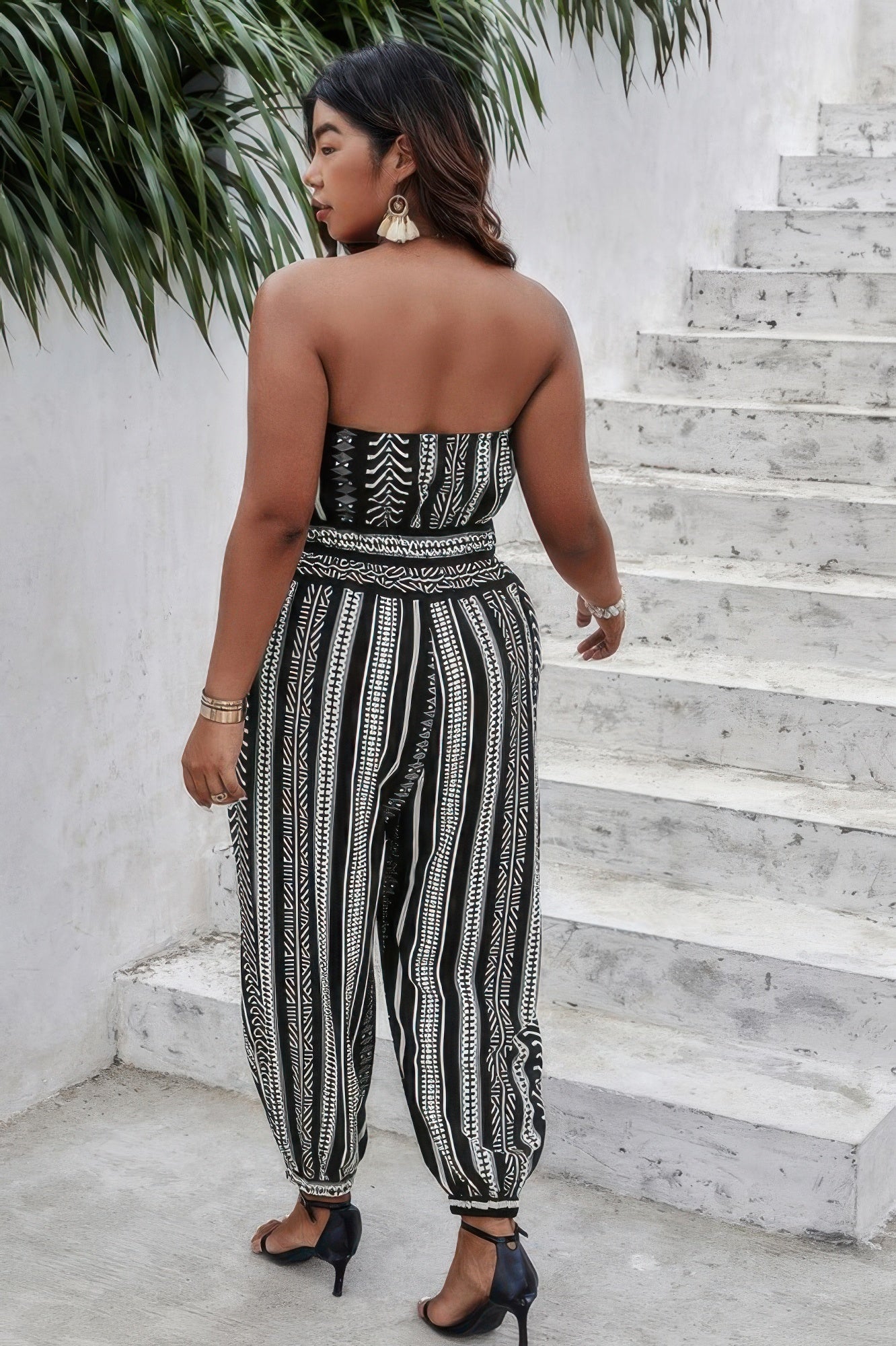 Plus Size Print Off Shoulder Sleeveless Jumpsuit - Pikemla