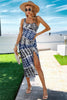 Ruched Allover Print Drawstring Split Thigh Dress - Pikemla