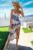 Ruched Allover Print Drawstring Split Thigh Dress - Pikemla