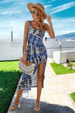 Ruched Allover Print Drawstring Split Thigh Dress - Pikemla