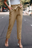 Ruffle Belt Pocket Solid Skinny Pants - Pikemla