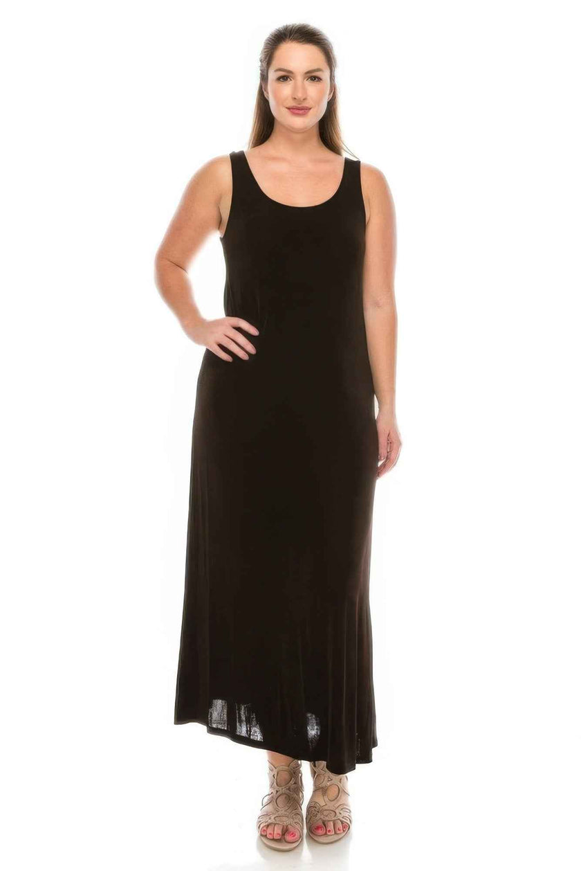 Plus Size Sleeveless Solid Acetate Long Maxi Dress