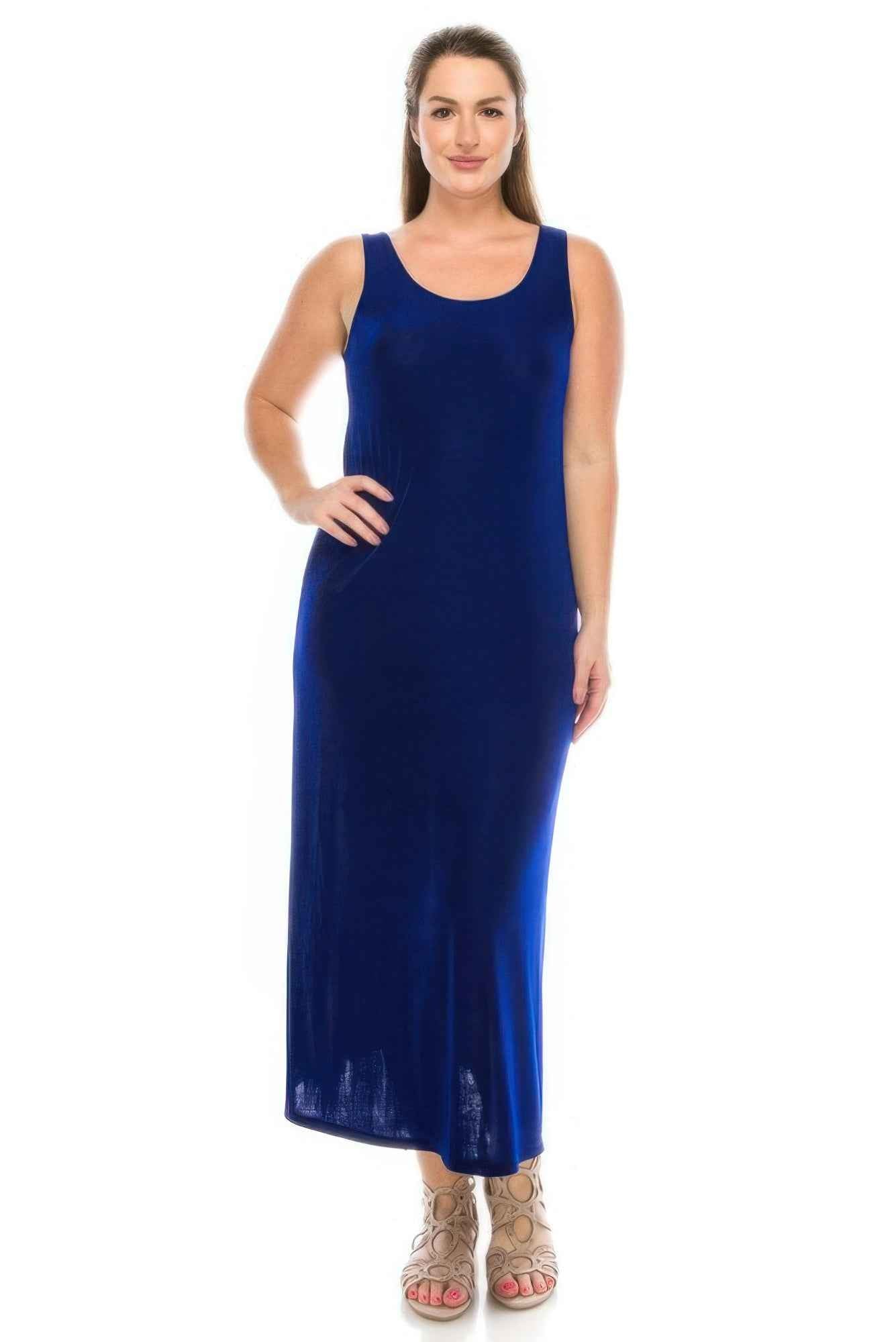 Plus Size Sleeveless Solid Acetate Long Maxi Dress