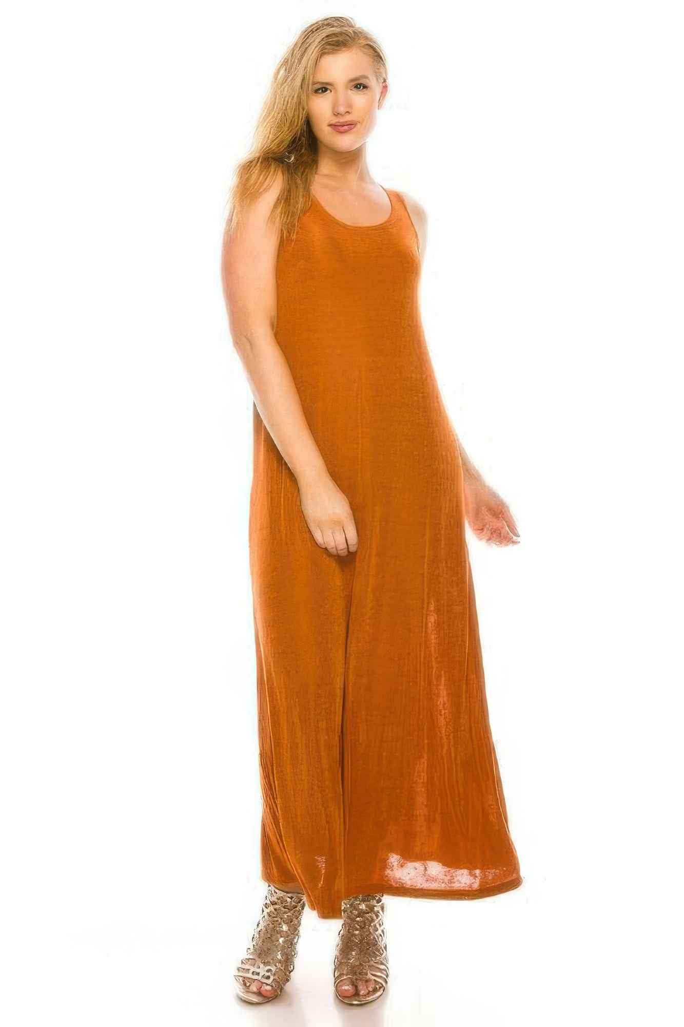 Plus Size Sleeveless Solid Acetate Long Maxi Dress