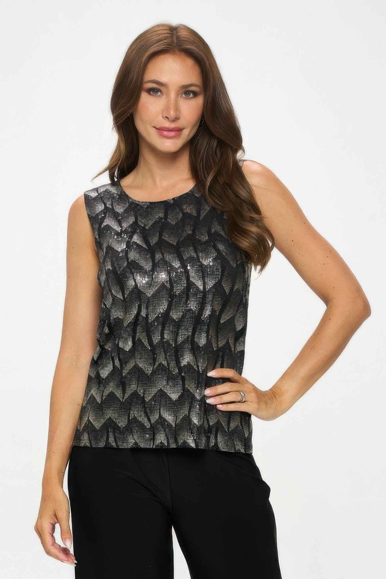 Plus Size Nylon Foil Contrast Tank Top