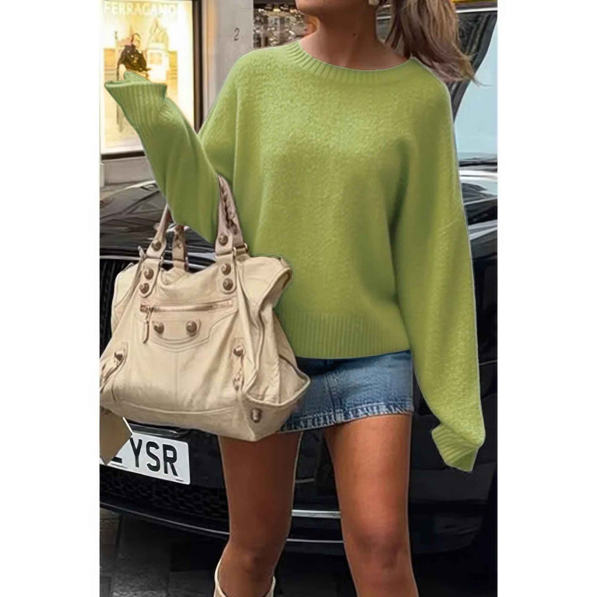 Solid Knit O Neck Long Sleeves Pullover Sweater