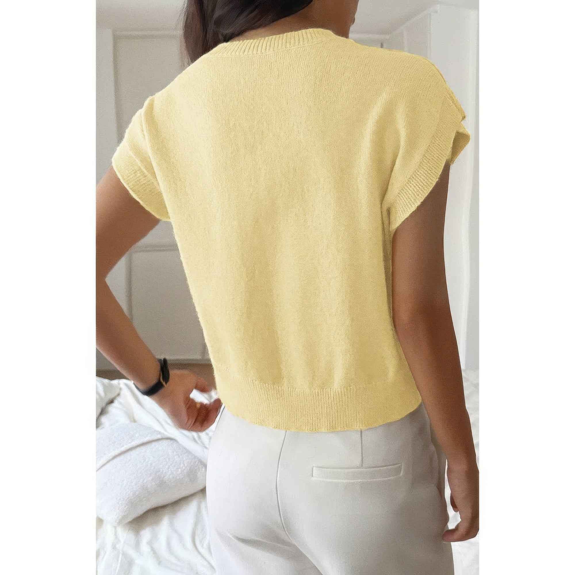 Solid V Neck Sleeveless Knit Loose Vest