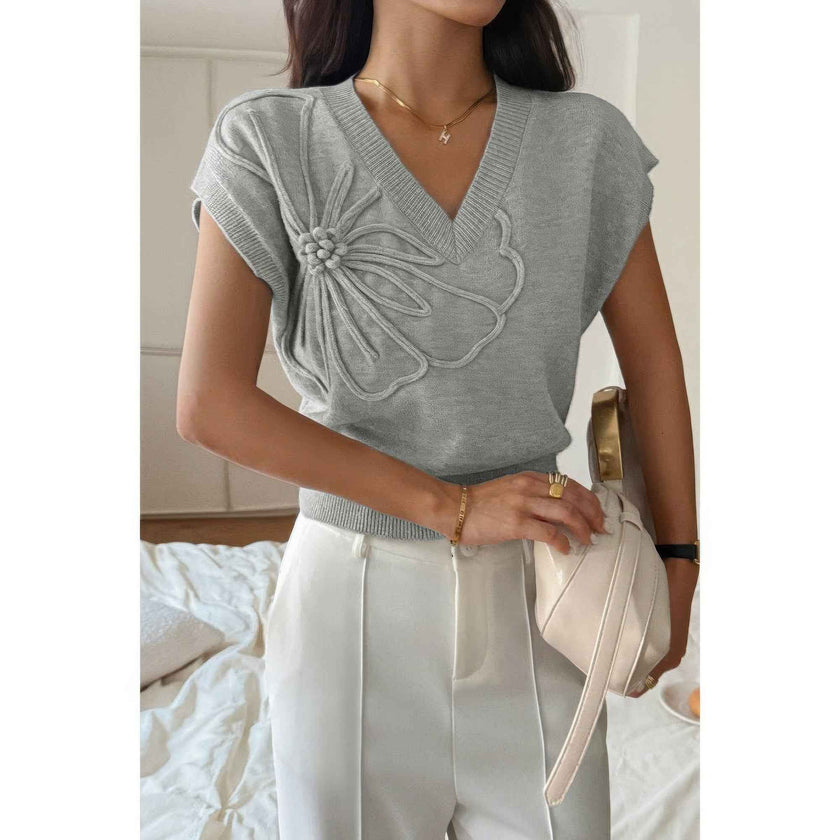 Solid V Neck Sleeveless Knit Loose Vest