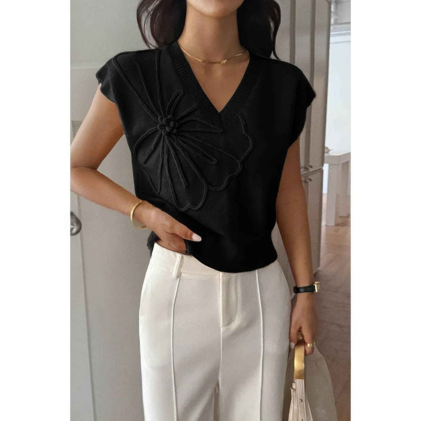 Solid V Neck Sleeveless Knit Loose Vest