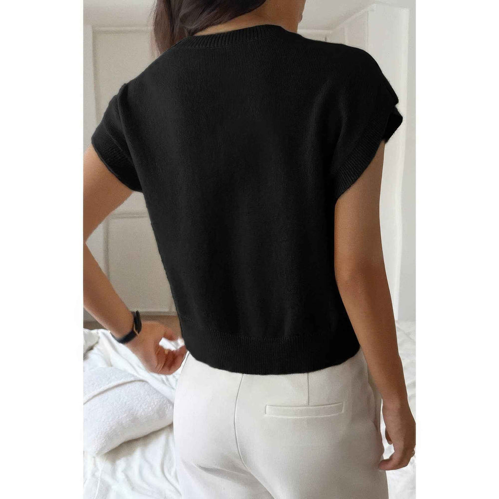Solid V Neck Sleeveless Knit Loose Vest