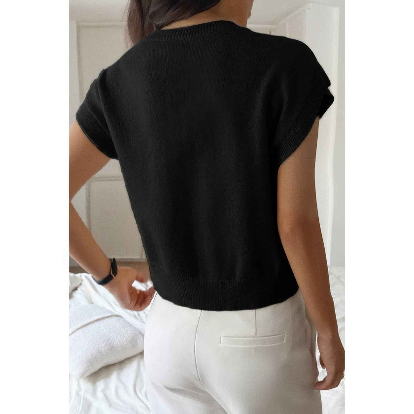 Solid V Neck Sleeveless Knit Loose Vest