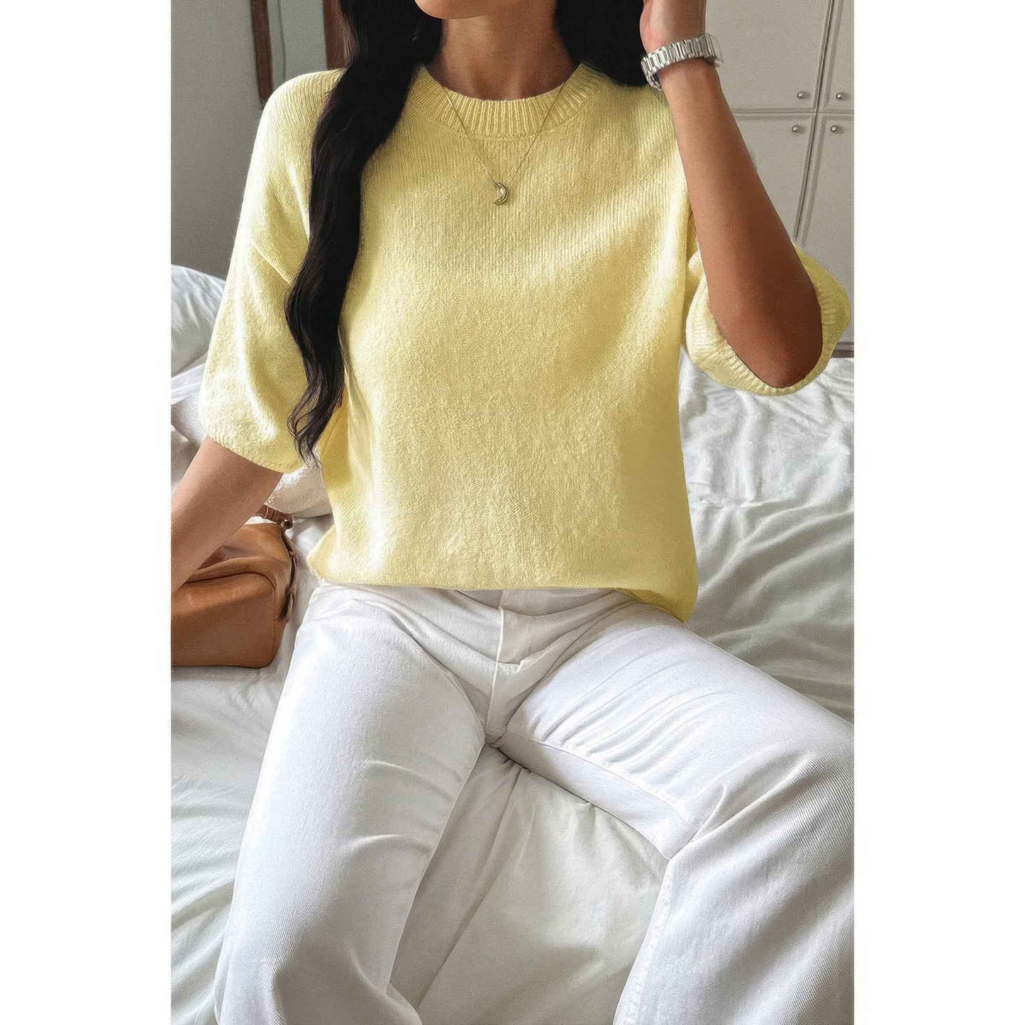 Round Neck Knit Drop Shoulder Loose Sweater
