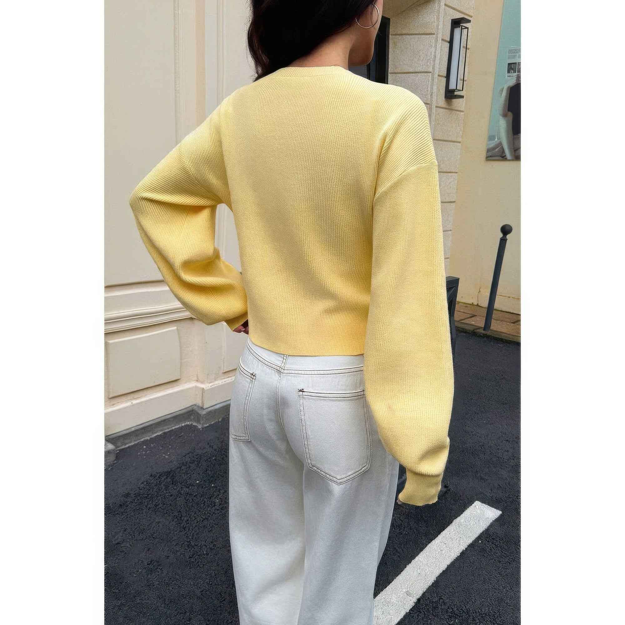 Knit Solid Round Neck Button Down Cardigan