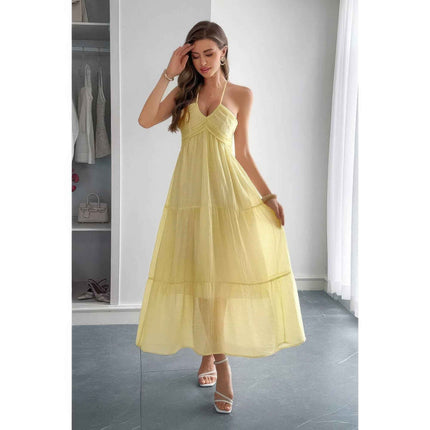 Solid Halter Muse Tiered Ruffle Long Dress