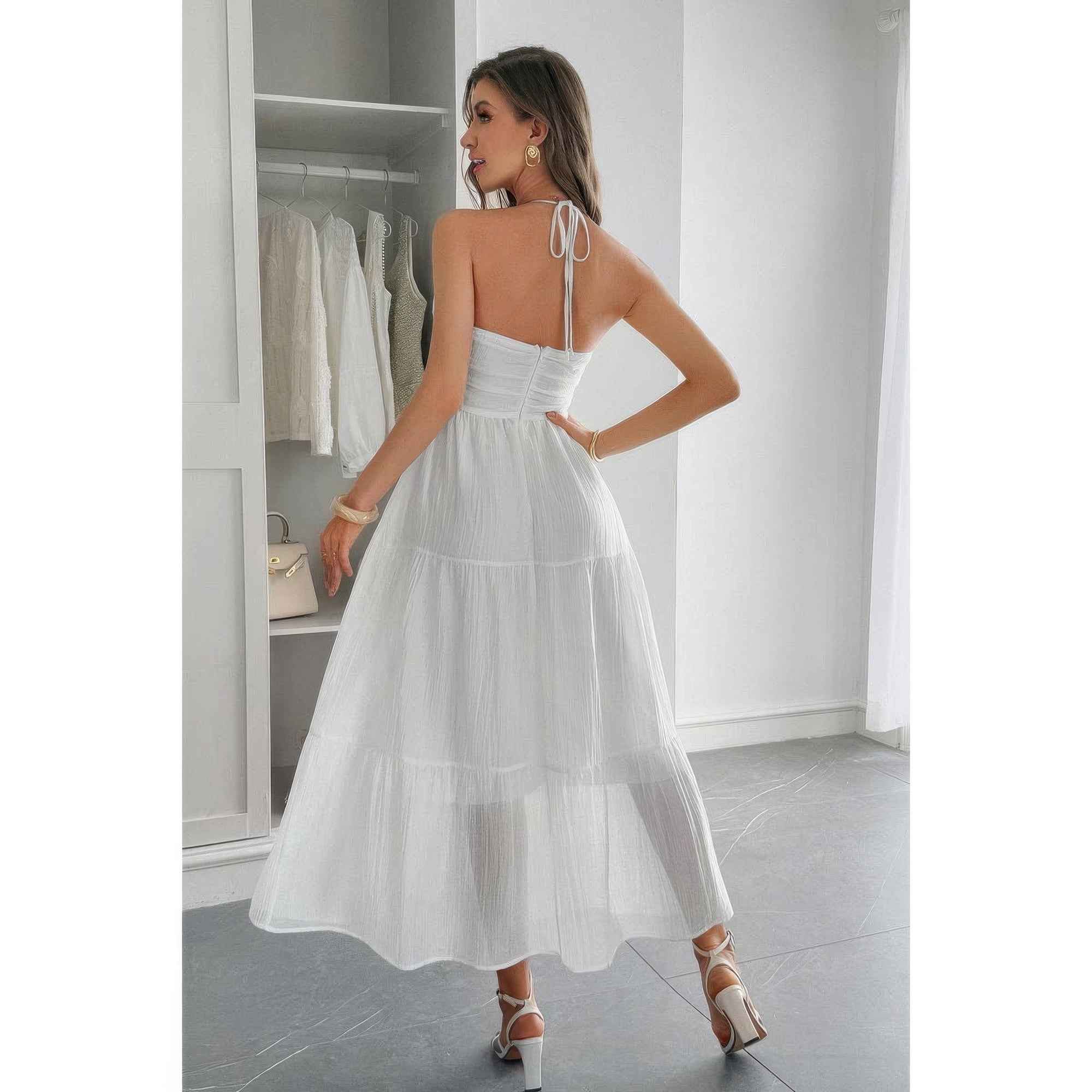 Solid Halter Muse Tiered Ruffle Long Dress