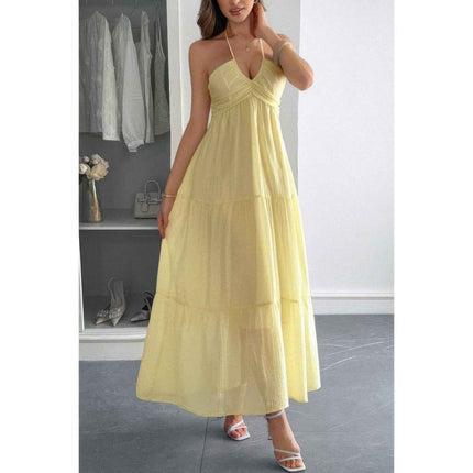 Solid Halter Muse Tiered Ruffle Long Dress