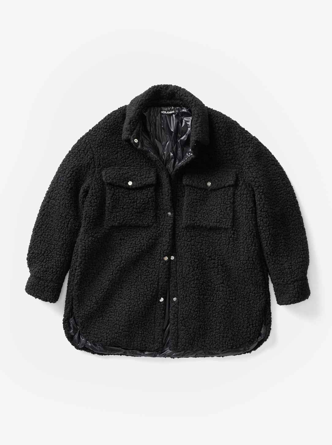 Padded Wool Sherpa Shirt Jacket - Black