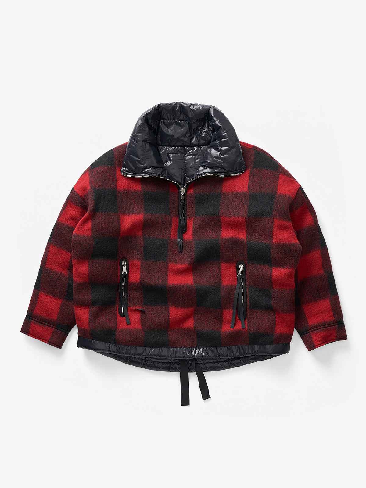 Reversible Wool Half Zip Puffer - Black Plaid