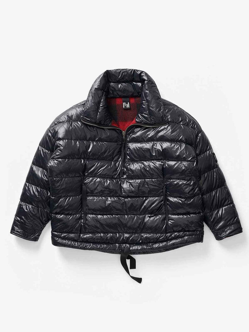 Reversible Wool Half Zip Puffer - Black Plaid